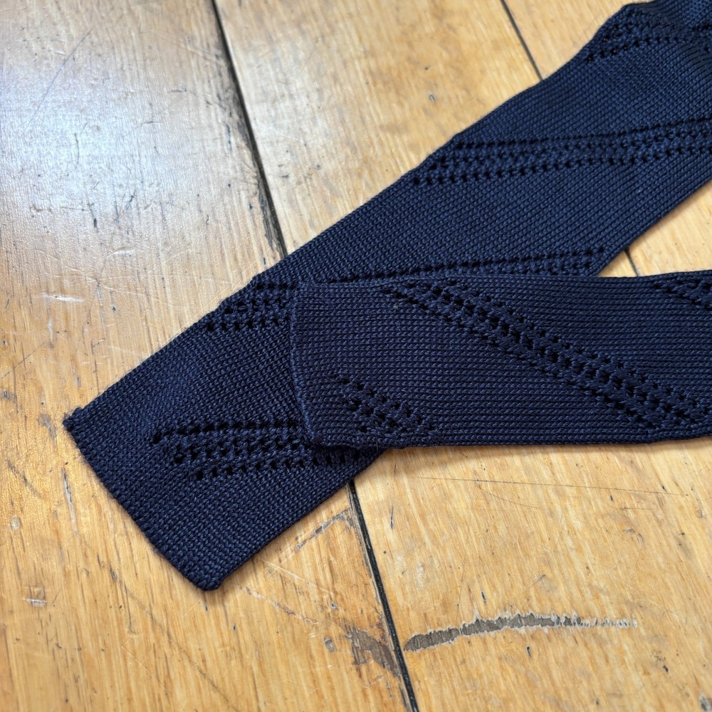 Prada Silk Knit Tie Navy Square Tip Diagonal Texture Luxury Menswear Italy 2"